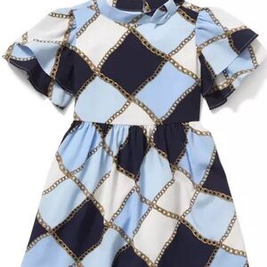 Janie and Jack Chain Print Dress in Blue and White